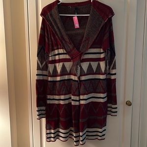 Elan hooded sweater jacket NWT Medium burgundy gray print